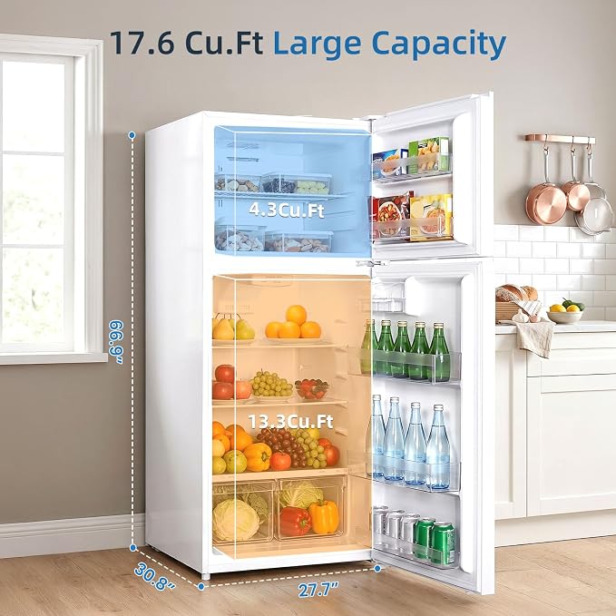 Antarctic Star 17.6 Cu.Ft,2 Door Refrigerator with Freezer,Adjustable Thermostat,Reversible Door for Kitchen,Dorm and Office,White - Image 4