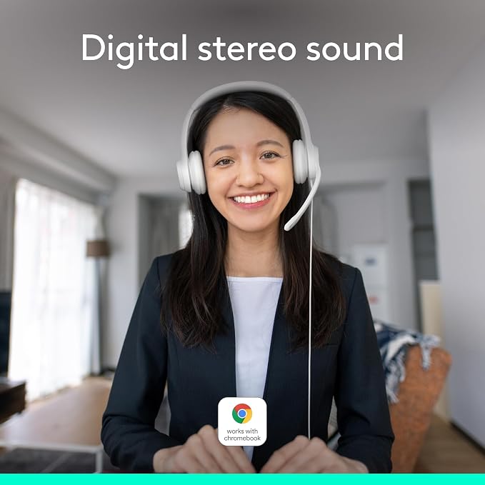 Logitech H390 Wired Headset PC/Laptop Stereo Headphones - Off White | Stereo Headphones for PC/Laptop, USB-A, In-Line Controls, Works with Chromebook - Image 2