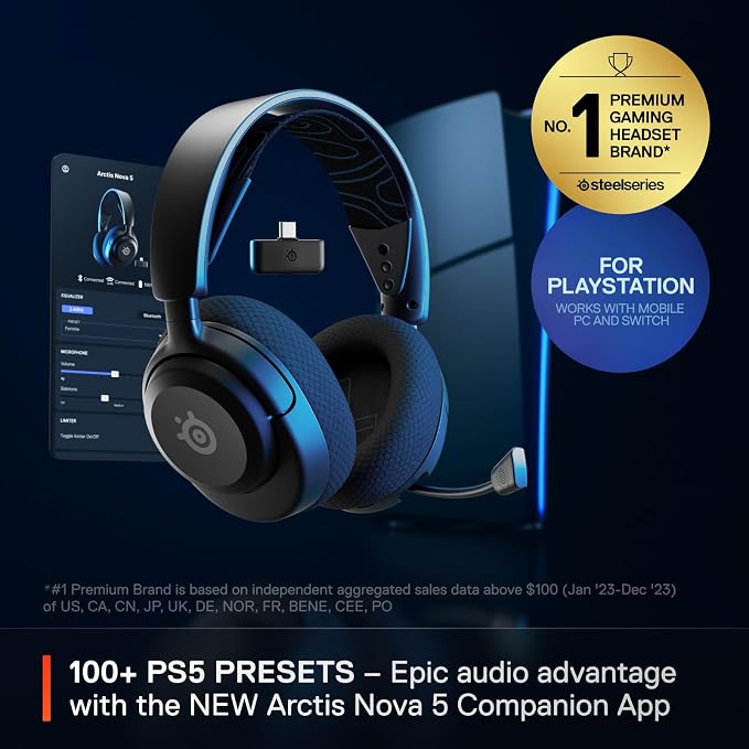 SteelSeries Arctis Nova 5P Wireless Multi-System Gaming Headset — Neodymium Magnetic Drivers — 100+ Audio Presets — 60 HR Battery — 2.4GHz or BT — ClearCast Gen2.X Mic — PS5, PS4, PC, Switch, Mobile - Image 2
