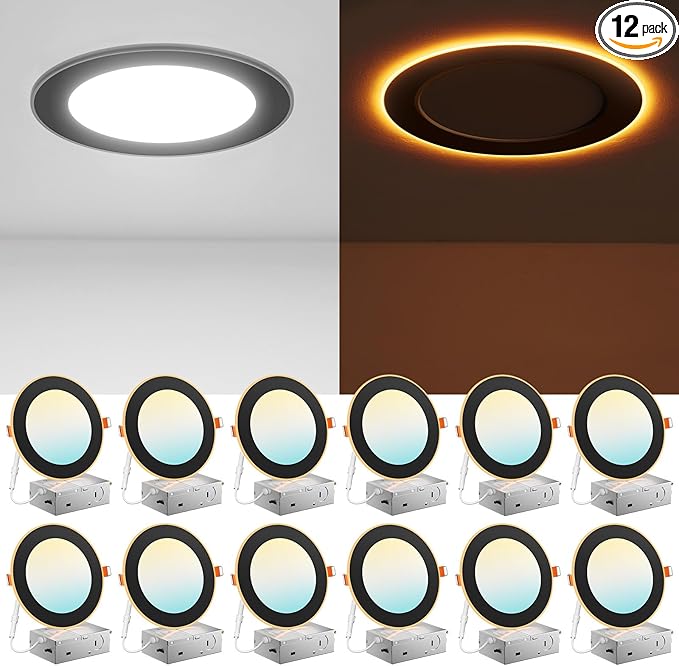 Amico 12 Pack Black 6 Inch 5CCT LED Recessed Ceiling Light by Amico