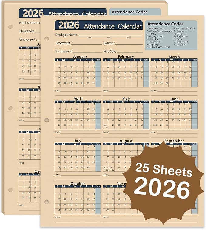 2026 Attendance Calendar by VistaRise