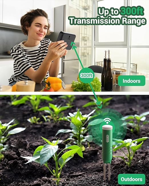 Dr.meter 4-in-1 Soil Moisture Meter, 300ft Wireless Soil Tester Sensor - Image 4