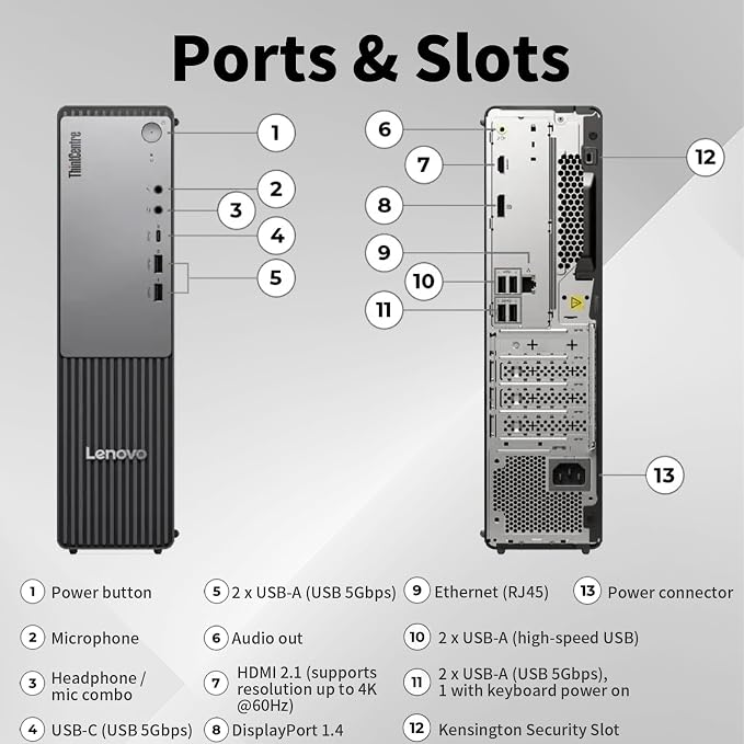 Lenovo ThinkCentre Neo 55s Business SFF Desktop, AMD Ryzen 5 220 (up to 4.9 GHz), 16GB DDR5, 1TB SSD, Support 2-Monitor 4K, HDMI, DP, Wired KB & Mouse, Wi-Fi, Win 11 Pro, 2026 Small PC, w/Bundle - Image 9