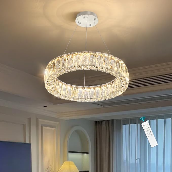 HAIXIANG Modern Crystal Chandelier Dimmable LED 16 Inch Ring Pendant Lights - Image 3