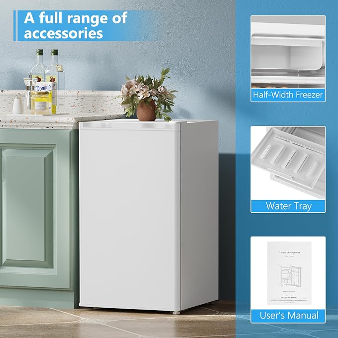 COWSAR 3.1 Cu.ft Mini Dorm Fridge for Bedroom Apartment Office, White | Reversible Single Door, Adjustable Thermostat, Energy Saving, Remove Glass Shelves, Compact Small Fridge for College Dorm - Image 7