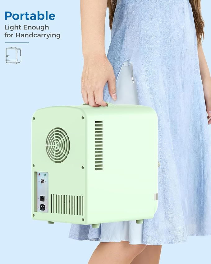 Electactic Mini Fridge for Skincare, 4L/6 Cans Portable Compact Cosmetic Fridge, Retro Desktop Fridge with AC/DC Adapters, Small Cooler and Warmer for Beverage, Makeup, Bedroom, Office, Kids, Green - Image 7