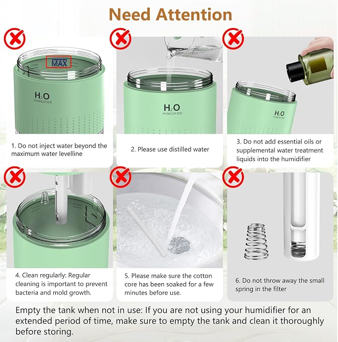 Small Humidifiers for Bedroom 350ml Mini Portable Humidifier for Travel Plants Humidifier, Humidificador for Bedroom Plants Travel Office Desk Car Light Green - Image 7