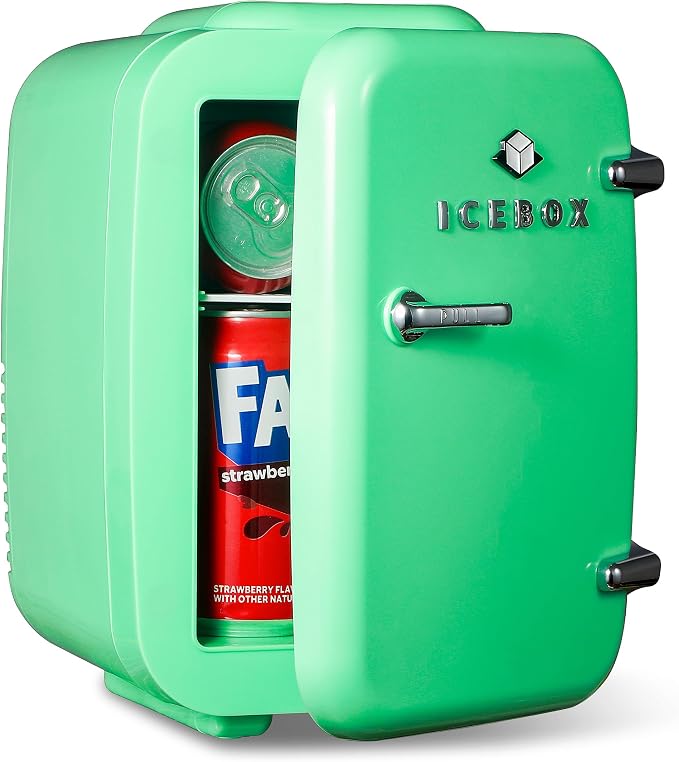 IceBox 4-Liter Mini Fridge Cooler/Warmer, IBMF4MNT, Mint Green | Portable Refrigerator Holds 6 Cans, Compact for Skincare, Beverages and Food, Includes 120V AC and 12V Car Adapters by ICEBOX
