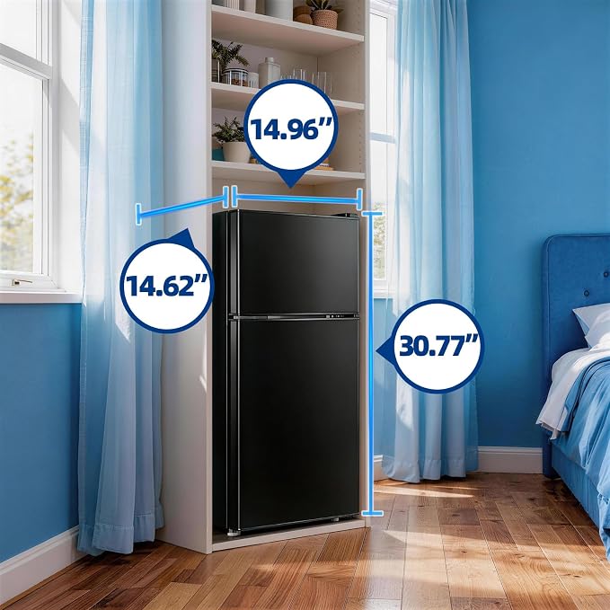 Mini Fridge with Separate Freezer Compartment Double Door Small Refrigerator with 7 Adjustable Temp Control Ideal for One Person Use & Dorm Apartment Office Black - Image 6