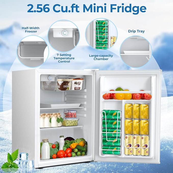 Electactic 2.56 Cu.ft Compact Refrigerator with Reversible Single Door, WHITE - Image 3
