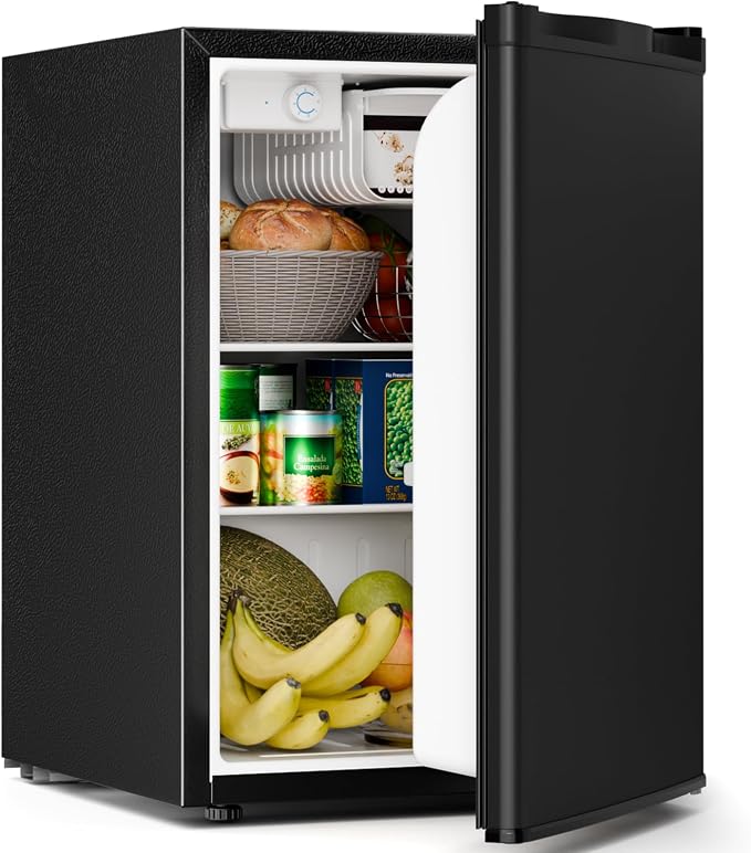 Antarctic Star 2.6 Cu.Ft.Compact Refrigerator with Freezer, Mini Fridge Single Door with Adjustable Thermostat,Removable Glass Shelves for Apartment,Dorm,Office,Kitchen，BLACK by AntarcticStar