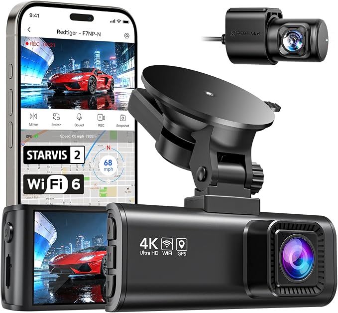 REDTIGER Dash Cam 4K Front and 1080P Rear, STARVIS 2 Sensor, 5.8GHz WiFi by REDTIGER