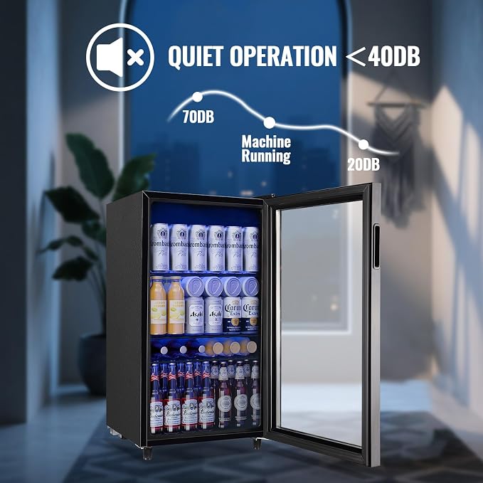 3.5 CU.FT Beverage Fridge Mini Refrigerator Soda Cooler Glass Door Featuring LED Light & Adjustable Shelves,7 Modes Ideal for Apartment, Office, Dorm - Image 6