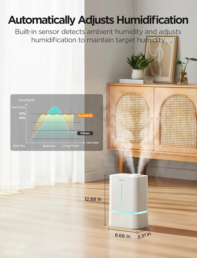 GoveeLife Smart Humidifiers for Bedroom, 4.5L Cool Mist Air Humidifiers with Scent Diffuser & Nightlight, 40H Runtime, Easy to Clean, Quiet Top Fill Ultrasonic Humidifier for Plant, Large Room, Baby - Image 3