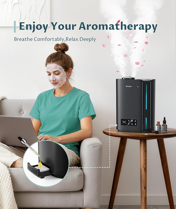 BREEZOME 6L Humidifiers for Bedroom Large Room & Essential Oil Diffuser, Ultrasonic Top Fill Cool Mist Humidifiers for Baby, Plants, Nursery Last up to 60 Hours, Smart Humidistat Control, Quiet, Black - Image 5