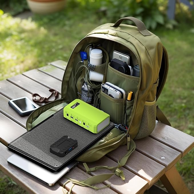 powkey 24000mAh/65W Solar Generator 30W with Panels Included, 88Wh Portable Power Station with AC Outlet, Lithium Battery Rechargeable Powered Bank with 110V AC Outlet for Emergency (Green+Black) - Image 6