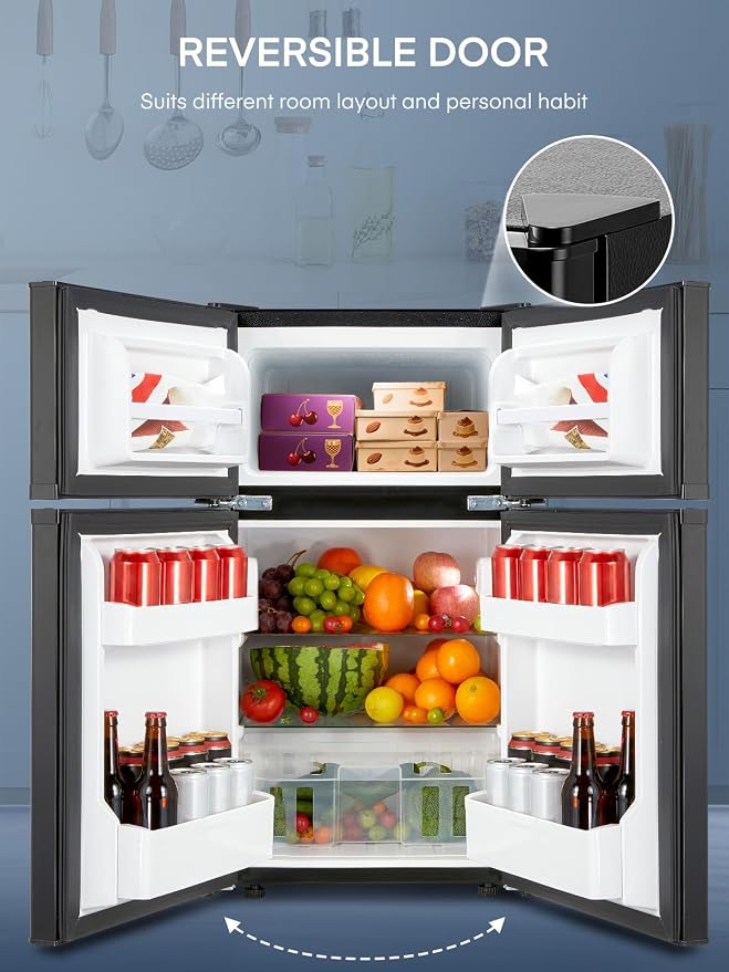 Mini Fridge with Freezer for Bedroom, 3.1 Cu.ft Double Doors Small Refrigerator with Ice Tray, Removable Shelves, Temperature Control Mini Refrigerator for Dorm and Office - Image 4