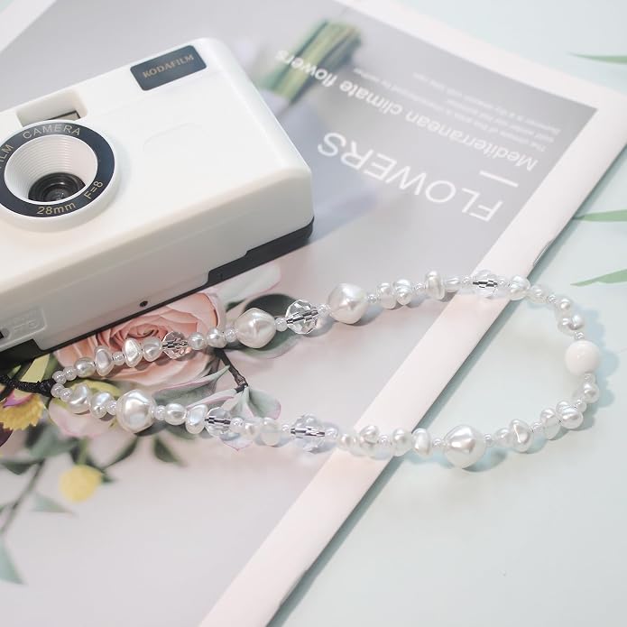 CMVFYL Beaded Camera Wrist Strap, Cute Phone Charms Strap, Pearl Bracelet Wrist - Image 6