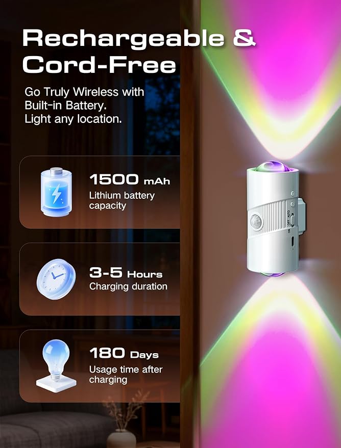 Rechargeable RGB Motion Sensor Night Light, Color Changing LED Night Light - Image 3