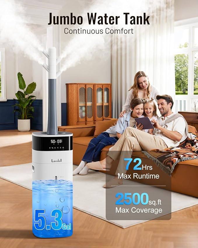 Cool and Warm Mist Humidifier Large Room, 5.3Gal/20L Humidifiers for Home 2500 sq ft, Air Humidifiers for Bedroom with Diffuser&Extended Tube, Whole House Humidifiers for Nursery Baby Plants - Image 4