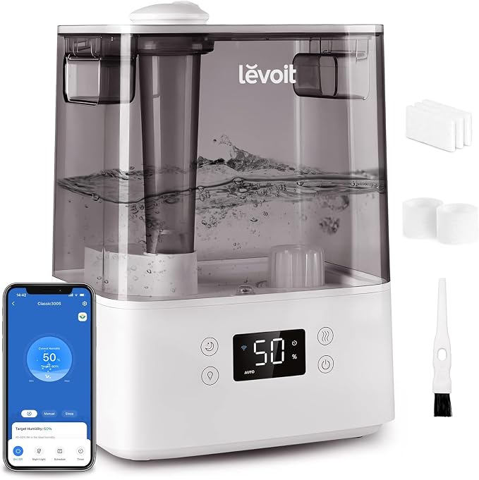 LEVOIT Humidifiers for Bedroom Large Room Home, (6L) Cool Mist Top Fill Essential Oil Diffuser for Baby & Plants, Smart App & Voice Control, Rapid Humidification & Auto Mode - Quiet Sleep Mode, Gray by Levoit