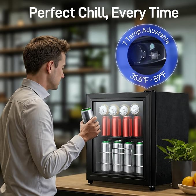 Anypro Beverage Refrigerator Cooler, 1.6 Cu.Ft Drink Fridge with Tempered Glass Door, 60 Cans, Wine & Beer Refrigerator for Office, Bedroom & Bar, 7-Level Temperature Control, Adjustable Shelf (12 Oz) - Image 4