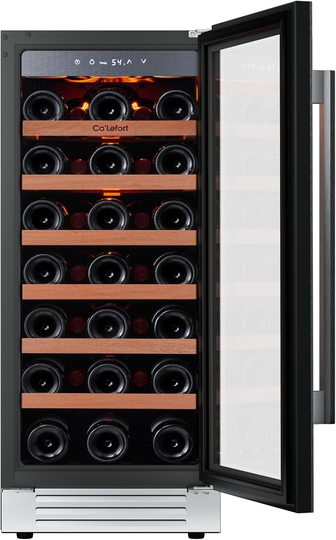 Ca'Lefort 15 Inch Wine Fridge, 33 Bottles Under Counter Wine Cooler | 40-65°F Touch Control, Dual-Pane Glass Door, Adjustable Shelves, 3 Color LED, Built-In or Under Counter for Home Bar Kitchen - Image 9