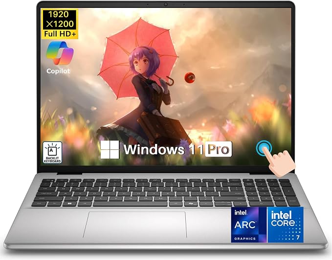 Dell 16 DC16251 Touchscreen Laptop, Intel 10-Core Core 7 150U (Up to 5.4 GHz), 16" FHD+ IPS 300 Nits Display, 32 GB DDR5 RAM, 2 TB SSD, Copilot AI, Fingerprint, Backlit KB, Wi-Fi 6E, Windows 11 Pro by Dell