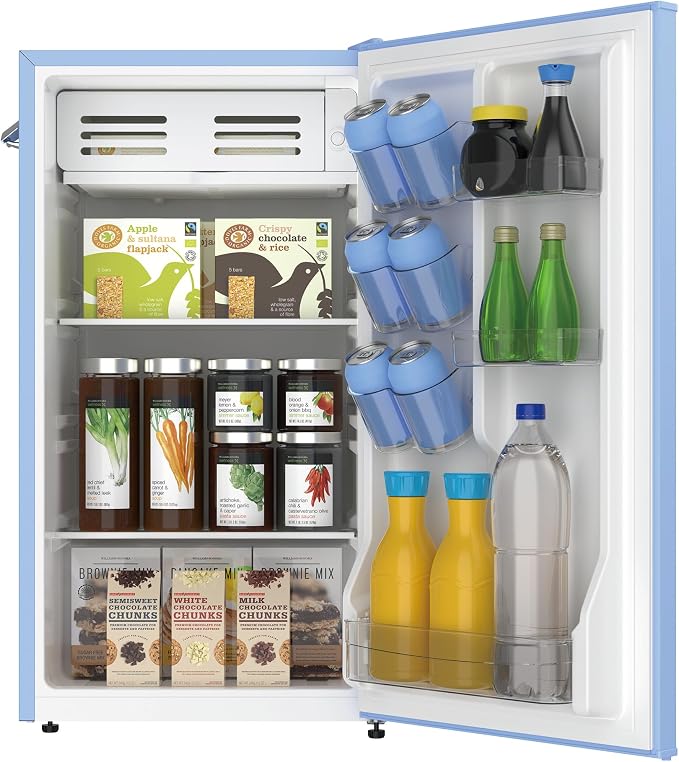 Frigidaire Retro Compact Fridge with Chiller, 3.2 cu ft Countertop Fridge with Built-In Bottle Opener, Compact Refrigerator for Office, Bedroom, Dorm Room or Cabin - 16.5" D x 19" W x 31" H (Blue) - Image 7