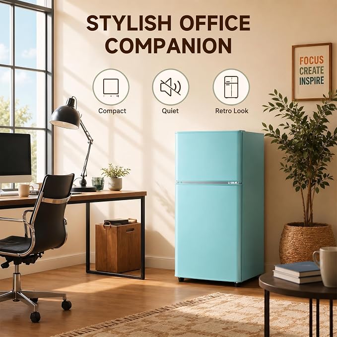Anypro 3.2 Cu.Ft Fridge with Freezer with 2 Doors, Refrigerator with 7 Level Temperatures, LED Light, Adjustable Shelves, Food Storage Cooling Drink for Bedroom, Office, Dorm, Apartment, Green - Image 7