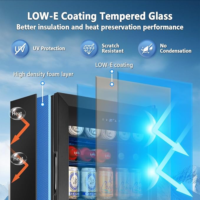 Beverage Refrigerator Cooler, 130 Cans 3.22 Cu.Ft Small Refrigerator with Low-E Glass Door, Lock, 17-Inch Beer Fridge for Drinks, Beer and Wine, Mini Fridge for Bedroom, Office and Bar, Black - Image 4