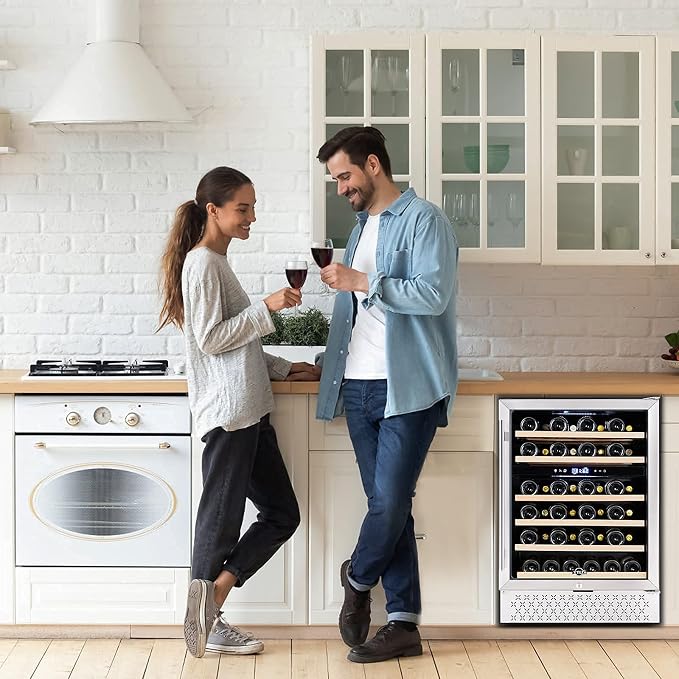 24 Inch Wine Fridge, Dual Zone 54 Bottles Wine Refrigerator, Built-In or Freestanding, Safety Lock, Double-Layer Glass Door, Adjustable Shelves, Wine Cooler Refrigerator for Home Bar Kitchen - Image 2
