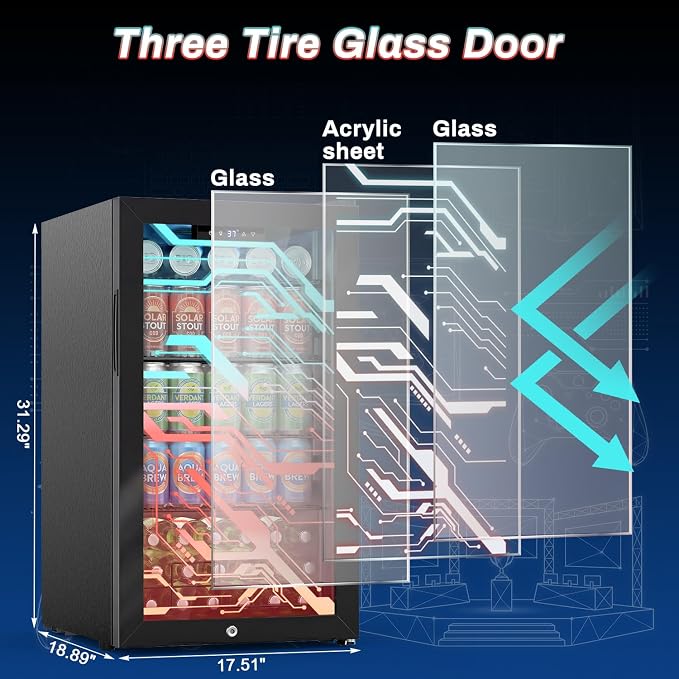 Velivi Gaming Light Up Glass Door Beverage Refrigertor, 3.2 Cu Ft Gaming Mini Fridge with Led RGB Lights Lockable Mini Fridge For Soda Beer, Drink Cooler Cyberpunk Gaming Rooms Bar Home Party | 3.2 Cu Ft Mini Fridge with Led RGB Lights for Soda Beer, D... - Image 2