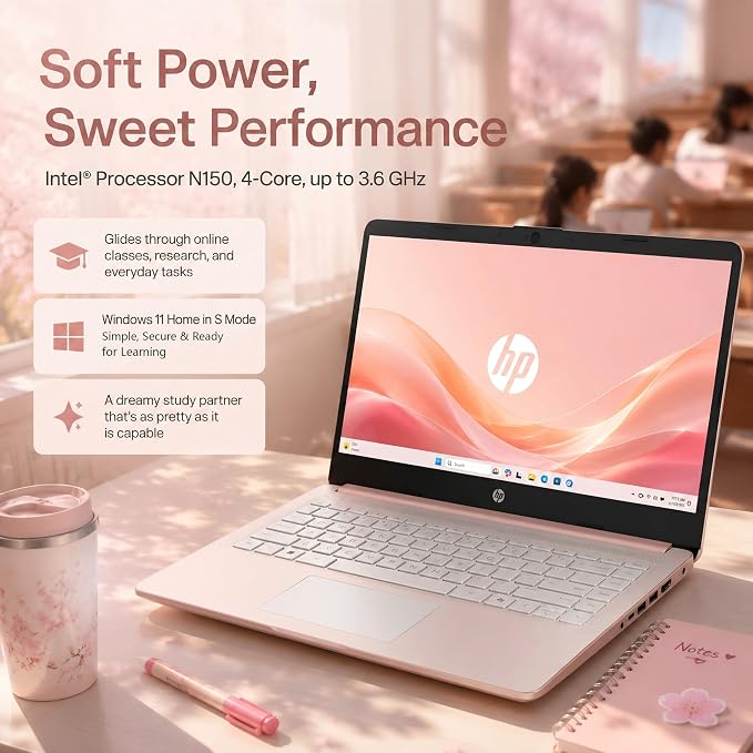 HP 14 Laptop for Students and Home Use, Intel Processor N150, 16GB RAM | 128GB UFS+256GB MSD, 14" HD Display, Wi-Fi 6, 1-Year Microsoft 365, Copilot AI Key, Lightweight, Pale Rose Gold, W/Mouse - Image 2