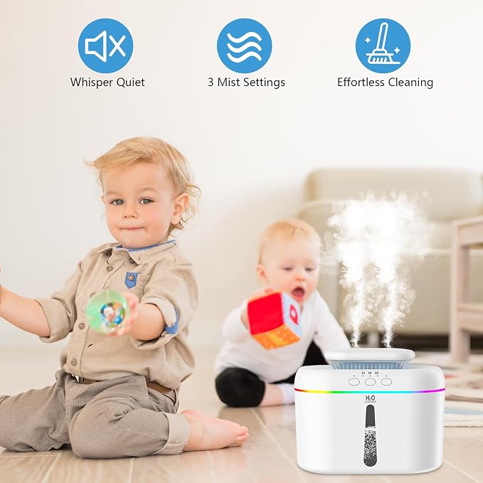 2L humidifiers for bedroom humidifier Home Ultra-Quiet 28 dB Quiet Supersized Cool Mist Air Humidifier for Baby Nursery，Dual Nozzie，Easy to Clean & Fill, 7 Color NightLight (White) - Image 2