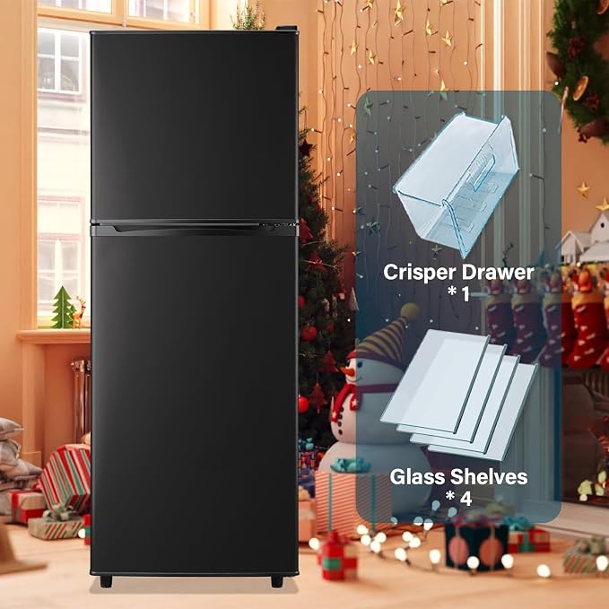5.0 Cu.Ft Small Refrigerator with Freezer Double Door Mini Fridge Top Freezer Adjustable Temperature for Dorm Office Apartment Black - Image 9