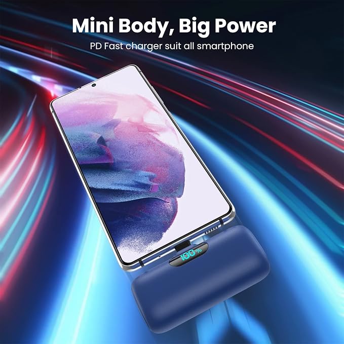 Feob Mini Portable Charger 5000mAh Power Bank,15W PD USB C Cell Phone Portable Power,LCD Display Battery Pack Compatible with iPhone 17/Air/17 Pro/17Pro Max/16/15 Android/Samsung/Moto(Type-C Only) - Image 2