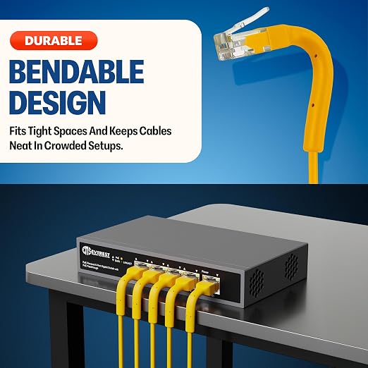 Everest Ultra Slim Cat6a Ethernet Patch Cables 3ft Yellow - Image 2