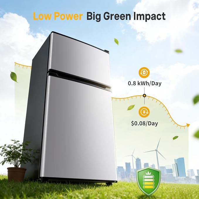 NEWBULIG Mini Fridge with Freezer, 3.2 Cu.Ft Fridge for Small Space, Silver | Double Door Compact Refrigerator, 7-Level Thermostat, 41 dB Quiet, 0.8 kWh Daily, Dorm, Office, Apartment - Image 6