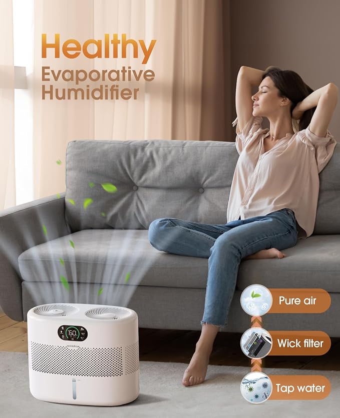 Reuseable Wick Evaporative Humidifier for Bedroom Quiet Healthy Baby Humidifier, No White Dust, Evaporative Humidifier Large Room 800ml/h 3 Speeds, 2 - Image 7