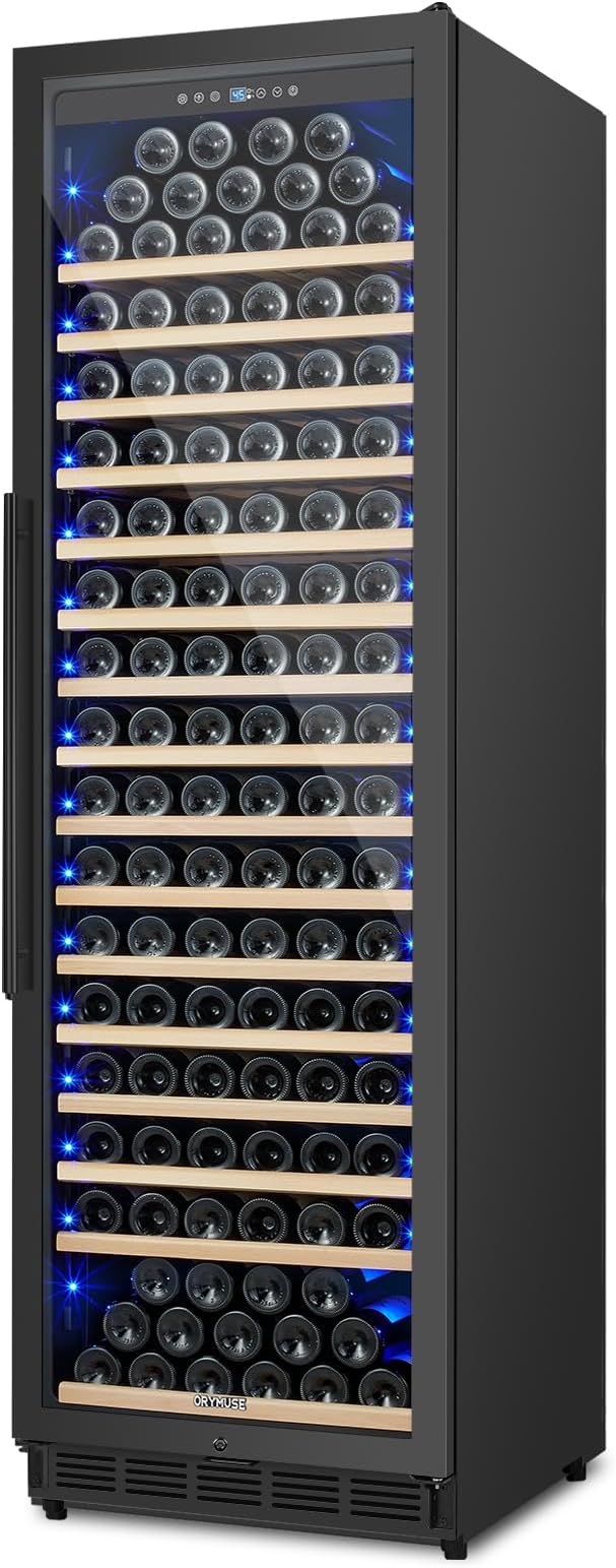 200 Bottle Upgrade Wine Cooler Refrigerator - 24 Inch Large Capacity Wine Fridge Built-In Freestanding, with Quiet Compressor, Professional Temperature Control & Wine Cellar - Black by ORYMUSE