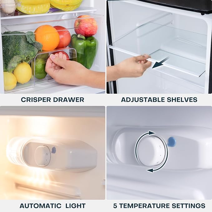 Upstreman 3.2 Cu.Ft Mini Fridge with Freezer, Double Door Mini Fridge, Adjustable Thermostat, Mini Refrigerator for Dorm, Office, Bedroom, Black-BD321 - Image 3