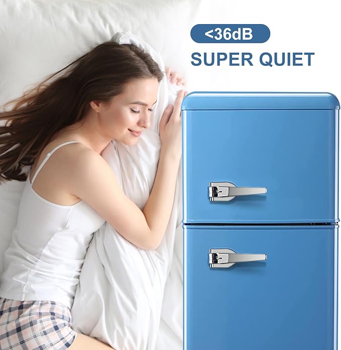 Fridge with Freezer, 3.2 Cu.Ft Retro Double Door Refrigerator with 7 Level Thermostat, Adjustable Removable Glass Shelves for Bedroom Office Apartment Dorm Bar (BLUE, 3.2 Cu.Ft.) - Image 4