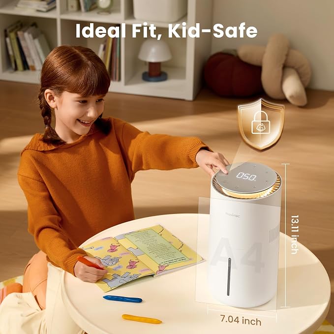 MistFree Evaporative Humidifier for Bedroom, 3L No White Dust for Sensitive Individuals, Auto Humidity Control, Works with Tap Water, Night Light, Easy Clean Tank for Home & Small Room - Image 5