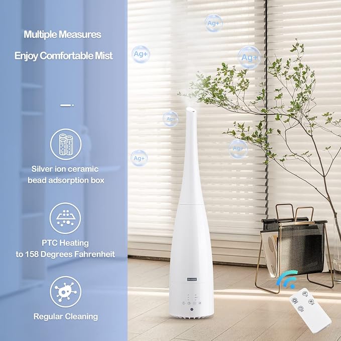 Warm and Cool Mist Humidifier for Home/Bedroom with Remote Control 2.3L Smart Air Humidifier for Desk/Office/Bedroom 25dB Whisper Quiet with Auto Shut off - Image 3