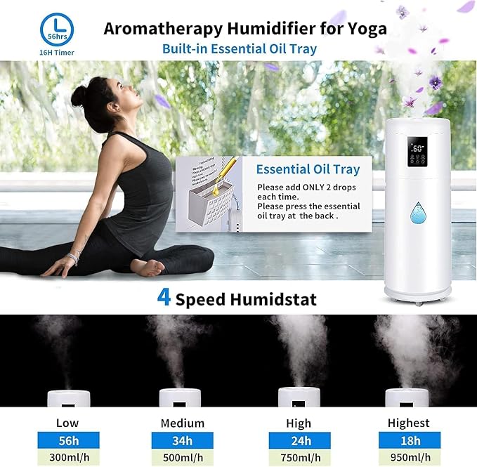 Humidifiers for Large Room Home Bedroom 2000 sq.ft. 17L/4.5Gal Large Humidifier with Extension Tube & 4 Speed Mist,Top Fill Wholehouse Humidifier with 360°Nozzle for Plant Office Commercial Greenhouse - Image 4