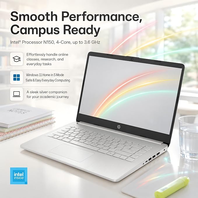 HP 14 Laptop for Students and Home Use, Intel Processor N150, 16GB RAM | 128GB UFS+256GB MSD, 14" HD Display, Wi-Fi 6, 1-Year Microsoft 365, Copilot AI Key, Lightweight, Natural Silver, W/Mouse - Image 2