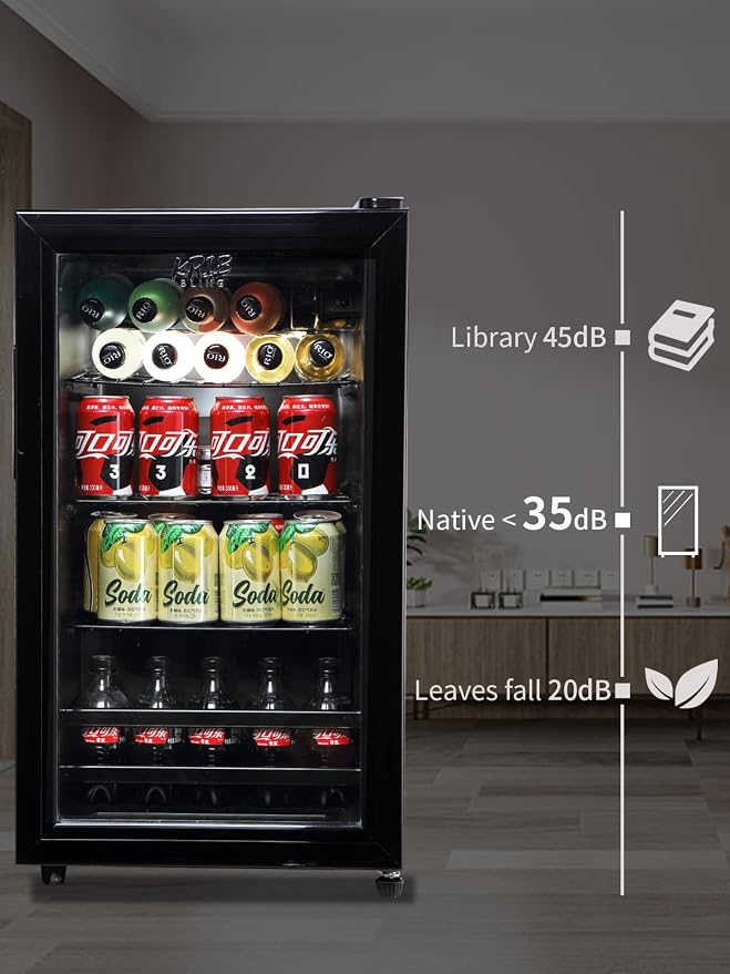 Beverage Refrigerator Cooler 120 Can Freestanding Beverage Cooler with Adjustable Shelving Glass Door for Beer Soda or Wine for Home Office or Bar, Black, (KB02 FLB-60) - Image 3