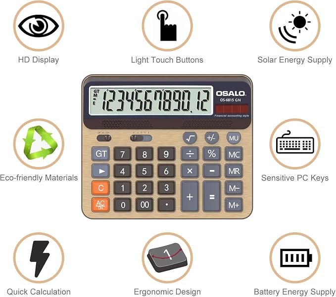 Desktop Calculator Extra Large 5-Inch LCD Display 12-Digit Big Number - Image 4