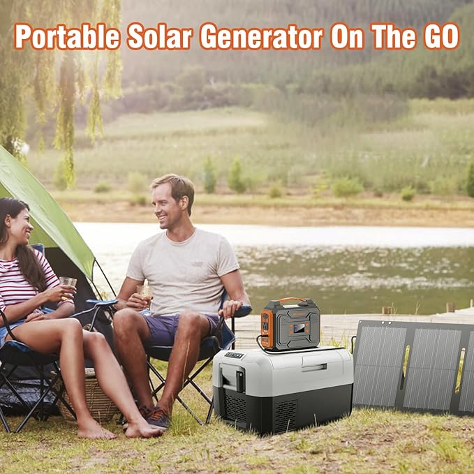 Portable Solar Generator, 300W Portable Power Station with Foldable 60W Solar Panel,110V Pure Sine Wave 280Wh Battery Power Pack with USB DC AC Outlet for Camping Smart Devices RV Van Outdoor-Orange - Image 2